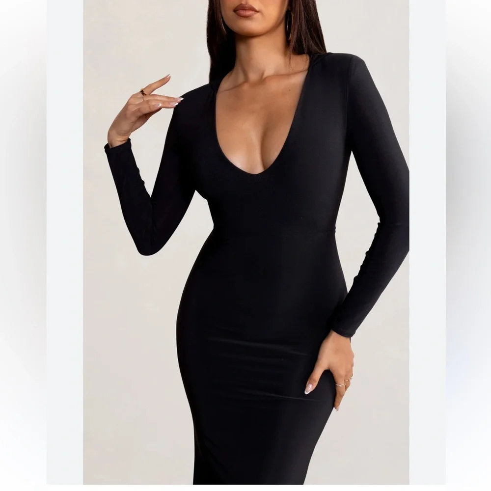 Good American NWT Black Long Sleeve‎ Jersey Lined Long Midi Size 5/2XL